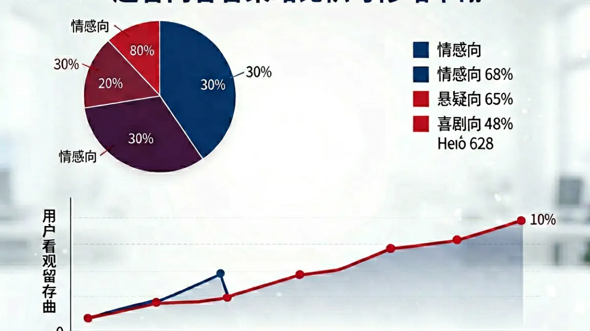 天美传媒内容策略示意图，展示题材分布比例与用户观看节奏设计的可视化分解